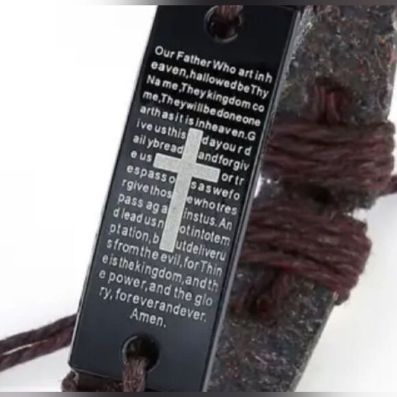 💕5/$18 Black and Silver Men's Prayer Bracelet - Picture 1 of 4